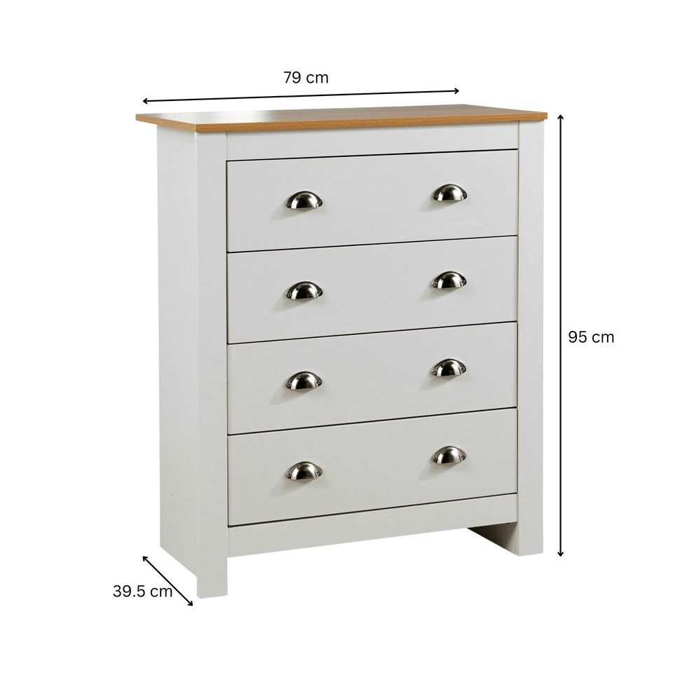image 1 of Chest 4 Drawers Bedroom Furniture Oak Top Metal Handles Grey
