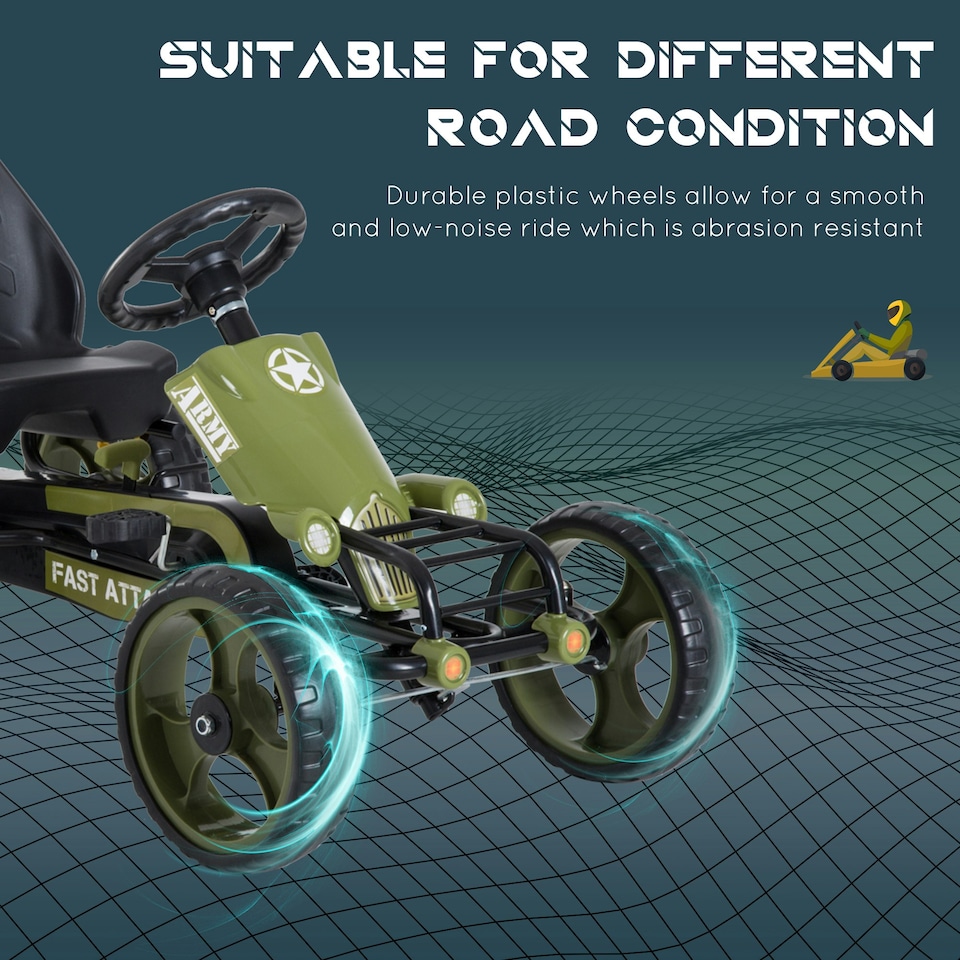 image 1 of HOMCOM Pedal Go Kart Ride On Racer Hand Brake EVA Tyre Adjustable Seat Green