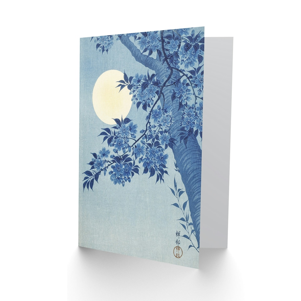 image 1 of Ohara Koson Art Card Blossoming Cherry on Moonlit Night