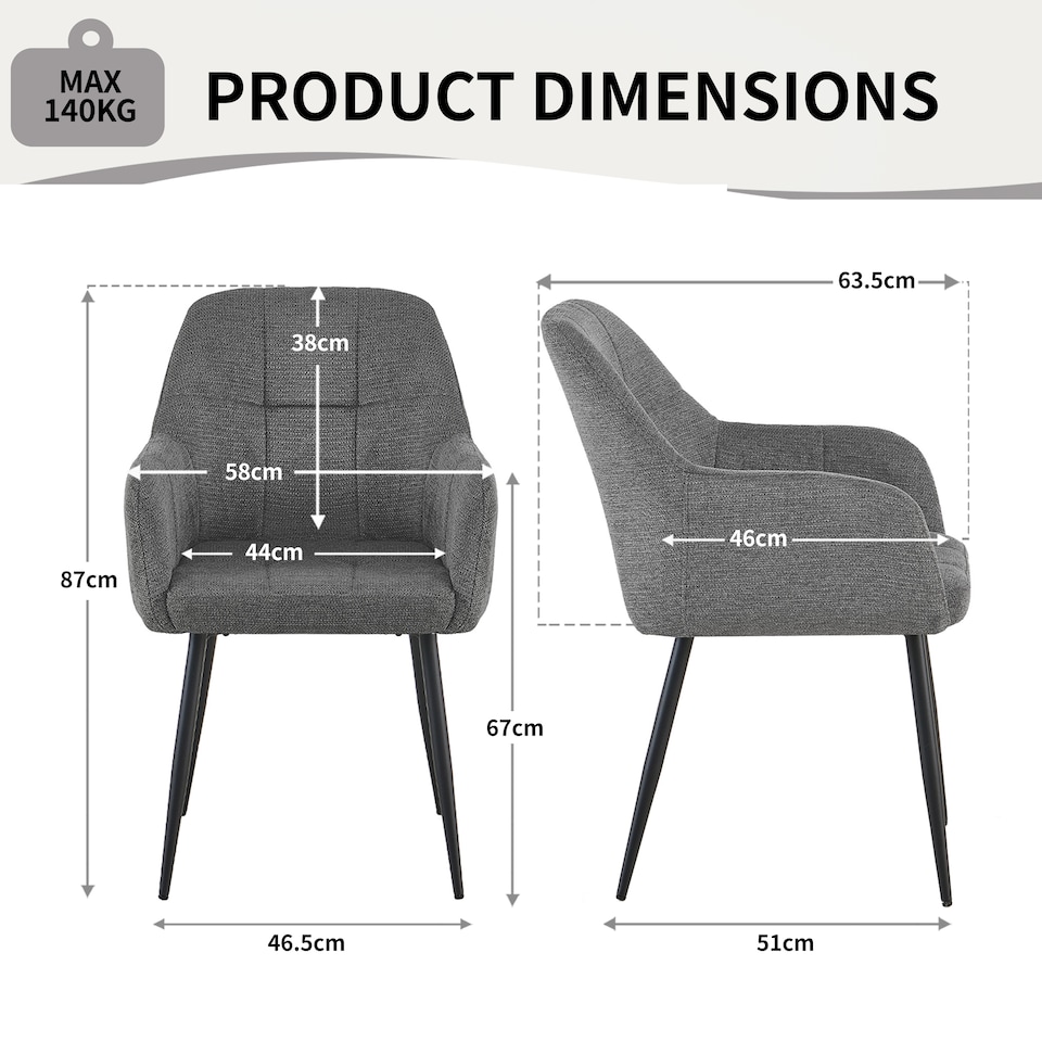 image 1 of SONARA Dining Chair Set of 2, Water-Repellent Plush Chenille Upholstered for Dining Room | Black