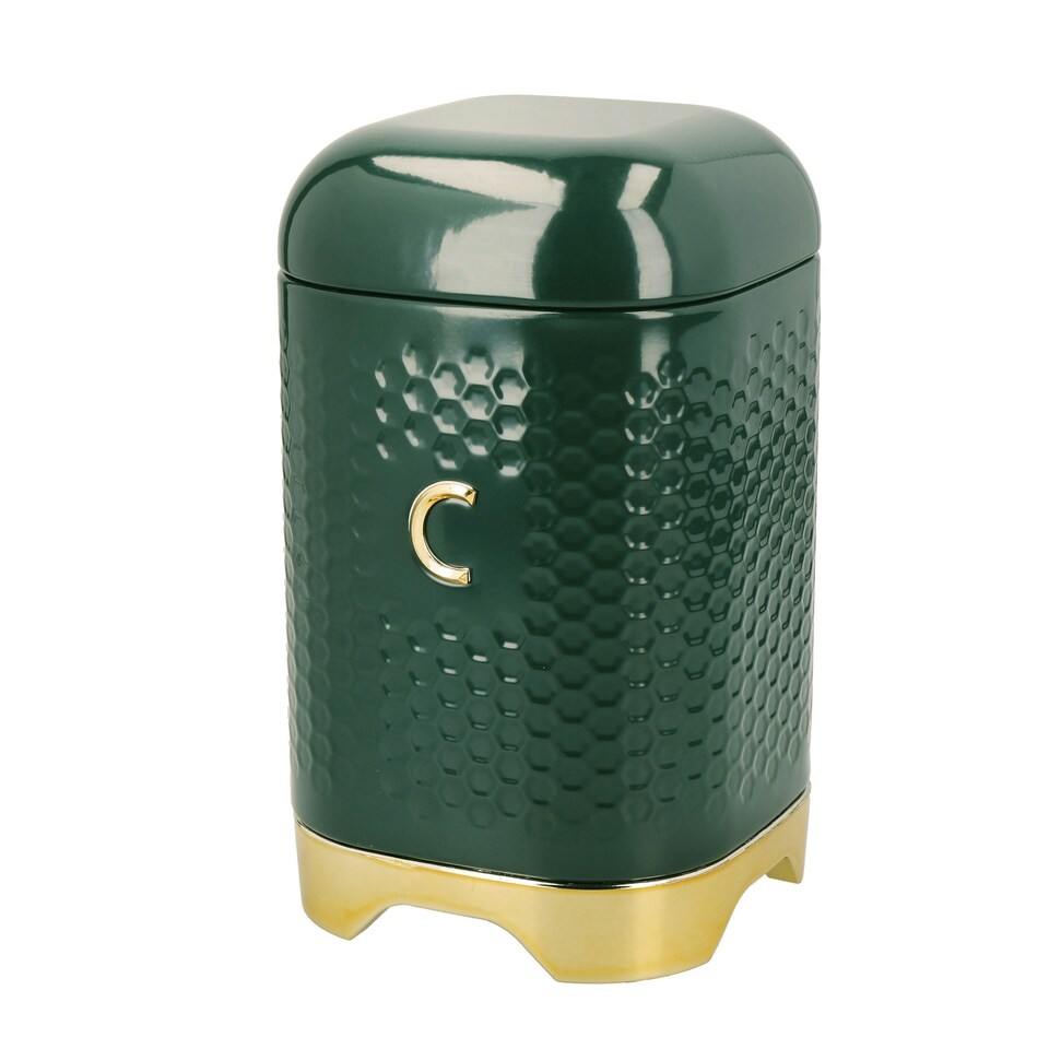 image 1 of Lovello Coffee Canister Green Textured 11x11cm
