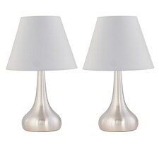 Set of 2 Romana - Brushed Chrome Touch Table Lamps with Ivory Shades Silver | Red