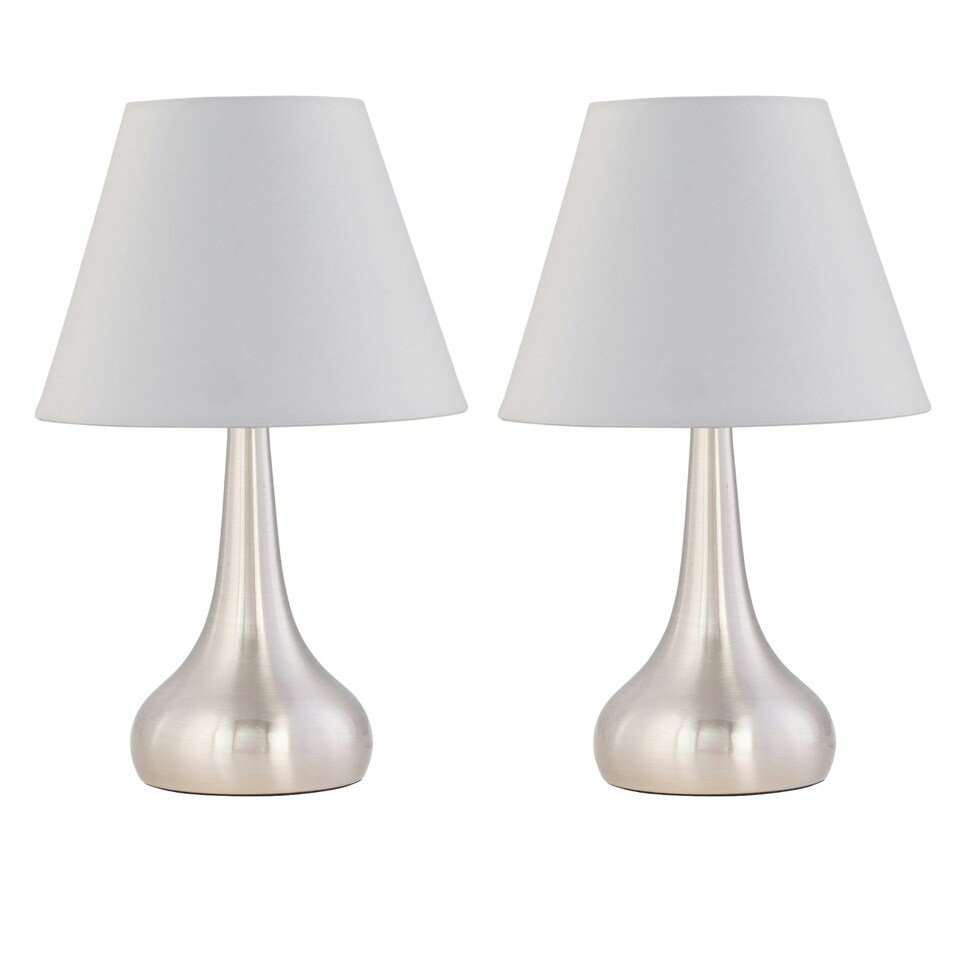 image 1 of Set of 2 Romana - Brushed Chrome Touch Table Lamps with Ivory Shades Silver | Red