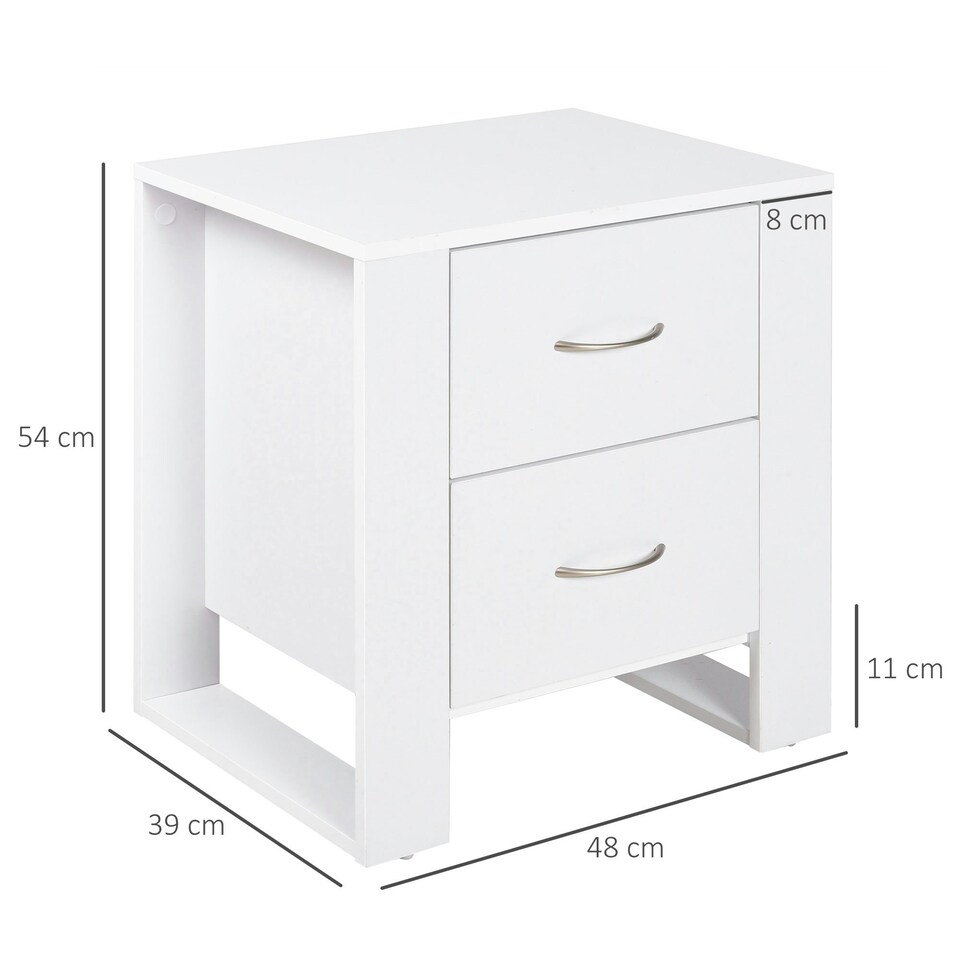 image 1 of HOMCOM 2 Drawer Boxy Bedside Table w/ Handles Elevated Base Oak Brown