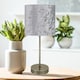 image 5 of Antique Brass Stick Table Lamp with Grey Crushed Velvet Shade