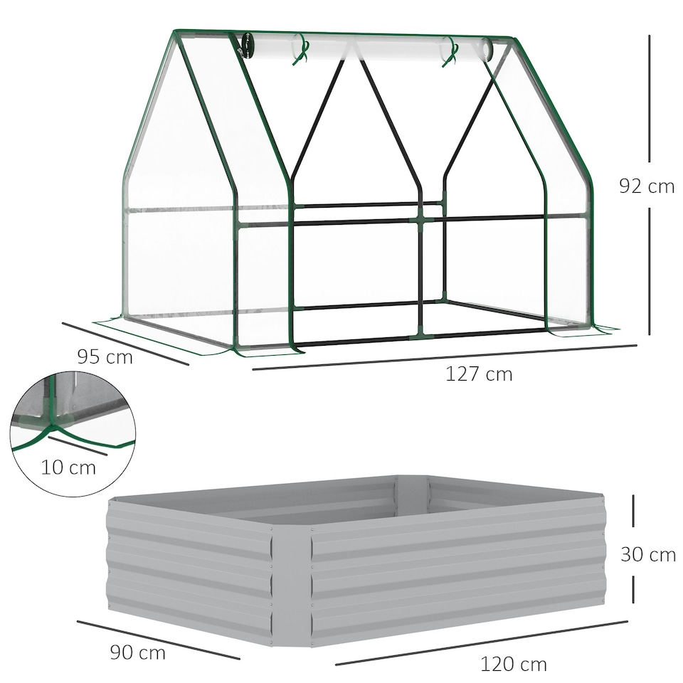 image 1 of Outsunny Raised Garden Bed Planter Box with Greenhouse, Large Window, Clear