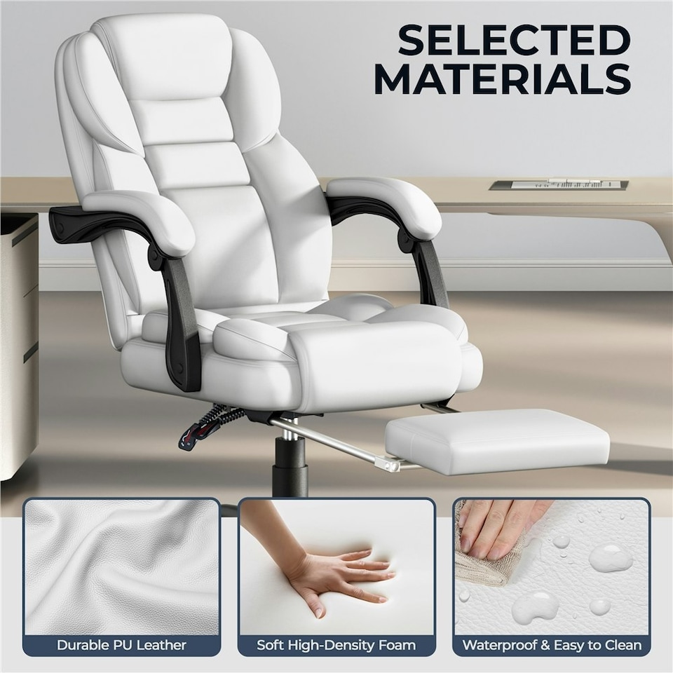image 1 of Yaheetech Height-Adjustable Computer Chair White