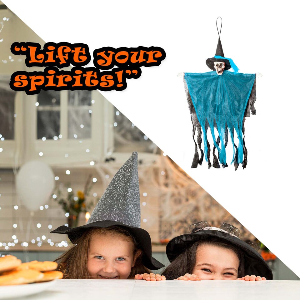 image 1 of vfm-estore Blue Hanging Skeleton Halloween Decoration with Light-Up Eyes