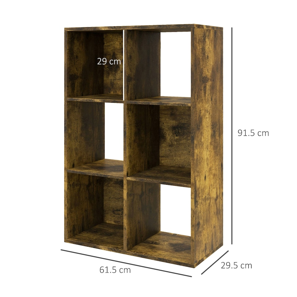 image 1 of HOMCOM 6-Cube Bookshelf, Display Shelving Unit for Home Office, Rustic Brown