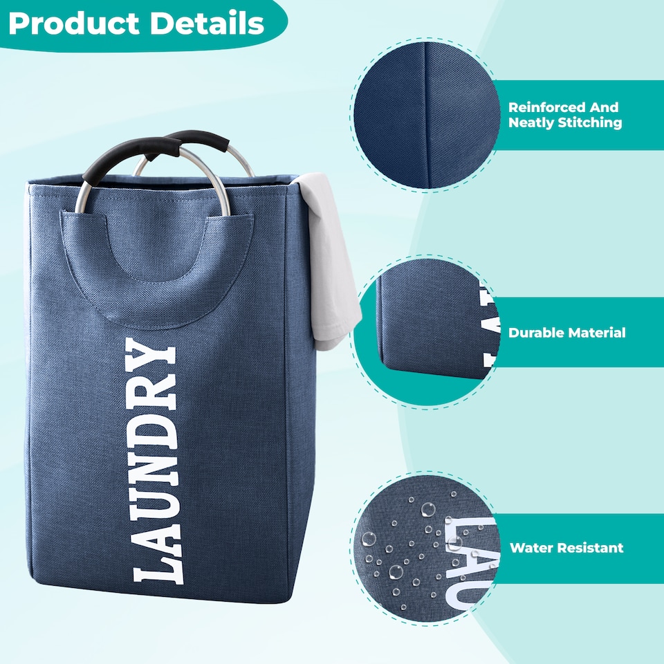 image 1 of 43L Collapsible Laundry Basket, Laundry Hamper with Handles
