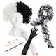 image 1 of Evil Dog Lady Accessory Set - Wig, Gloves, Boa & Fake Cigarettes Black | One Size