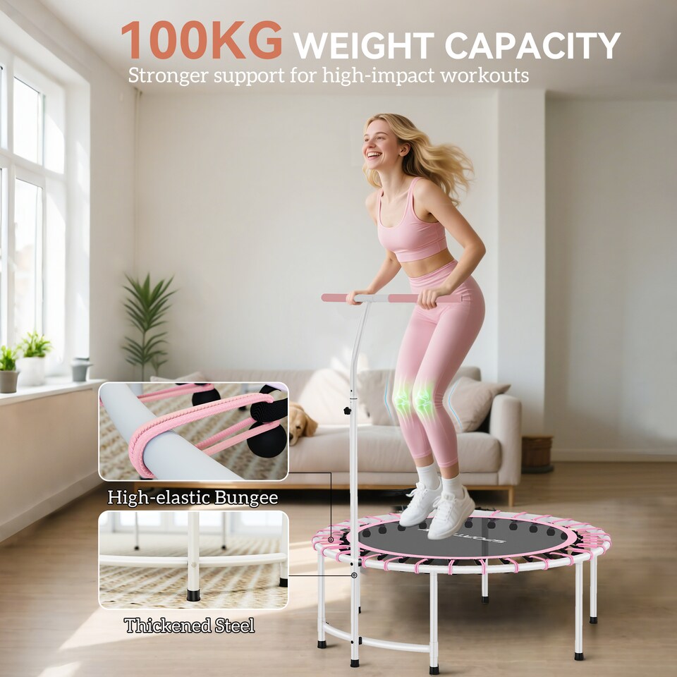image 1 of SPORTNOW 40" Fitness Trampoline with 5-Level Adjustable Handle, Pink