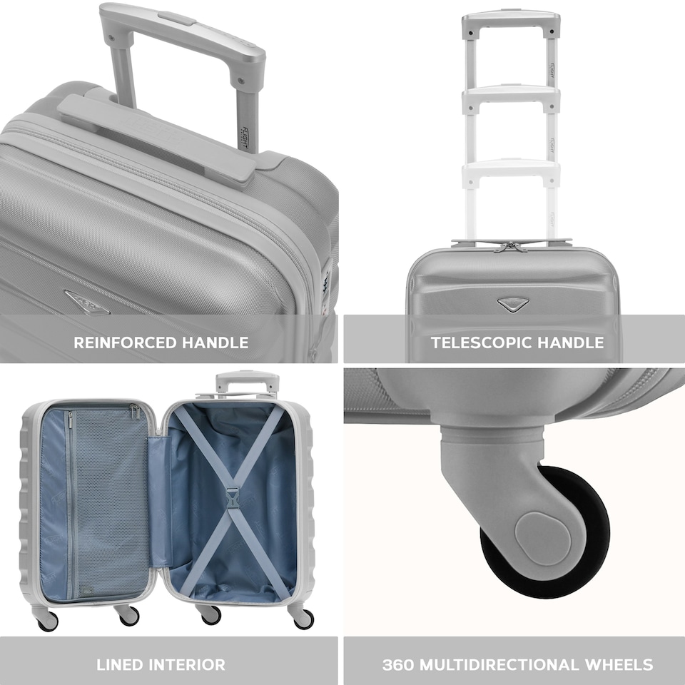 image 1 of Flight Knight Cabin Suitcase 55x35x20cm, Lightweight Carry On Bag - Over 100 Airlines- Ryanair, EasyJet, British Airways - Hand Luggage, ABS Hard Shell TSA Lock Silver | Silver | Cabin Bag