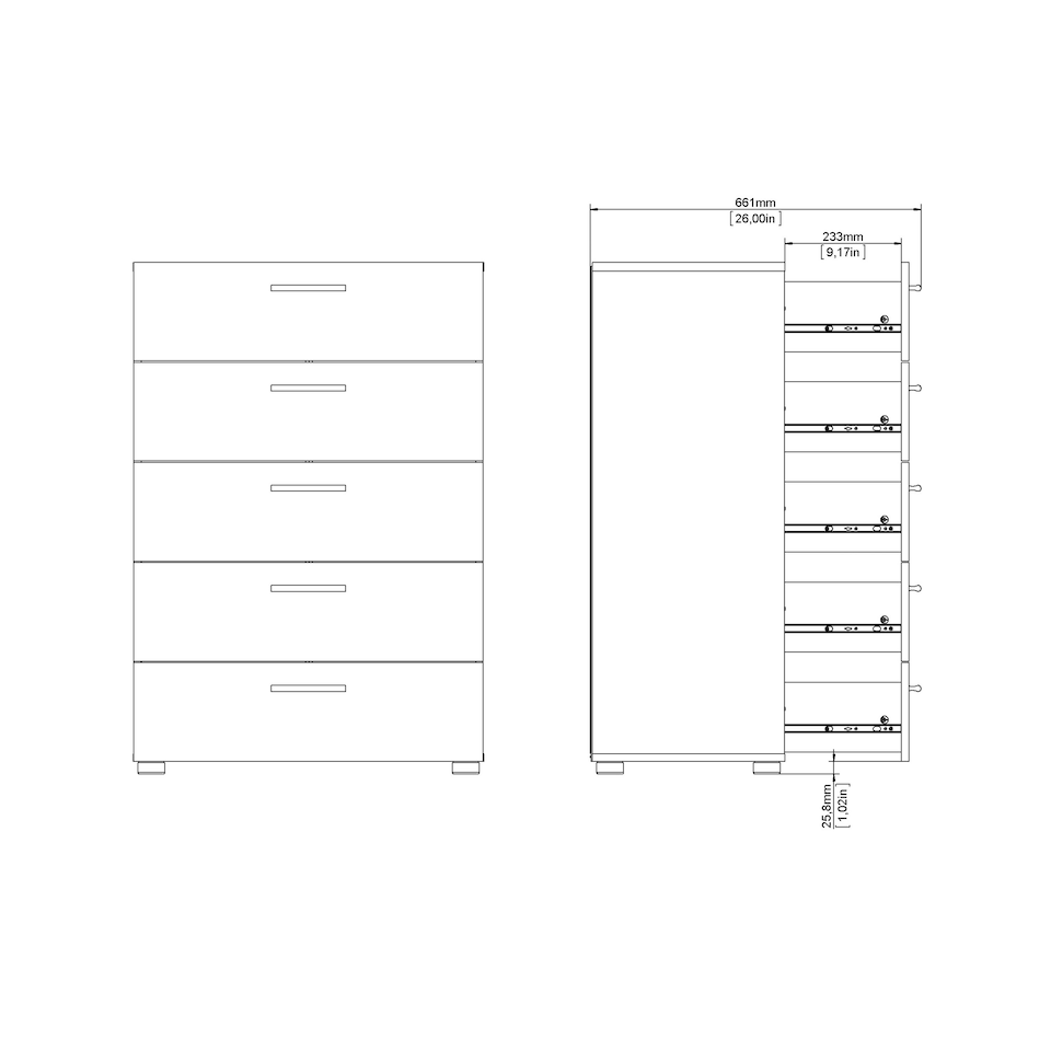 image 1 of Pepe Chest of 5 Drawers in Oak with White High Gloss