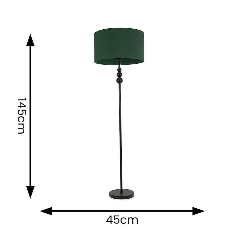 image 1 of ValueLights Marissa Forest Green Fabric Drum Shade with Black Stacked Ball Floor Lamp