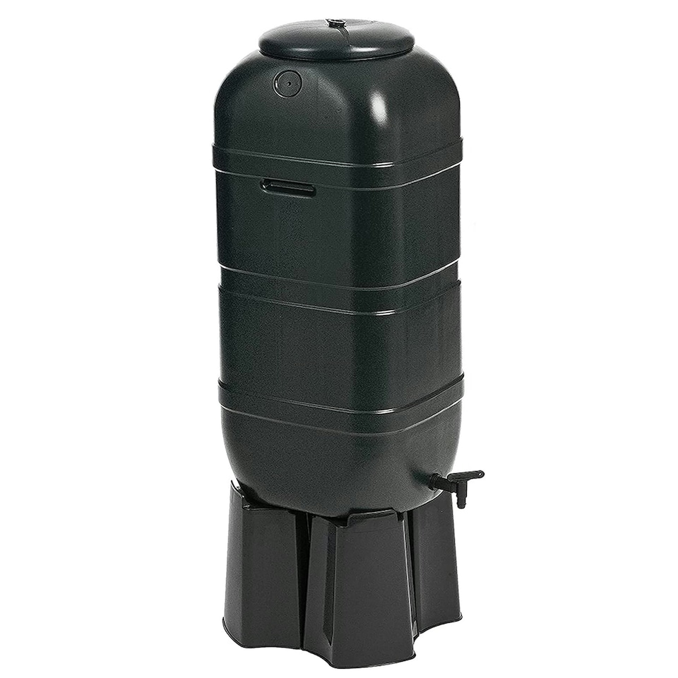 image 1 of 100L Black Slimline Space Saver Water Butt Kit Complete with Stand, Lid and Diverter Rain Saver For Gardens & Decking Areas