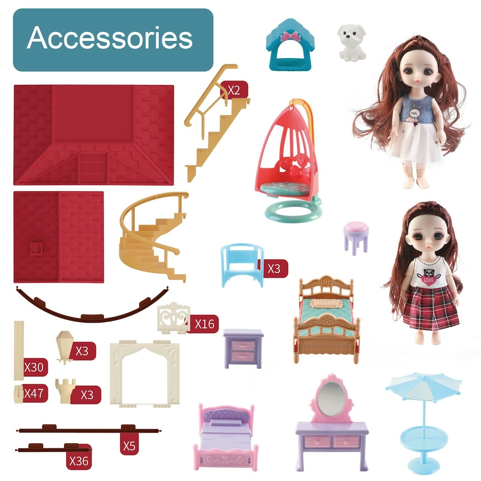 image 1 of Starry Night Dream House - 3-Story Castle Dollhouse Playset with Furniture & DIY Assembly