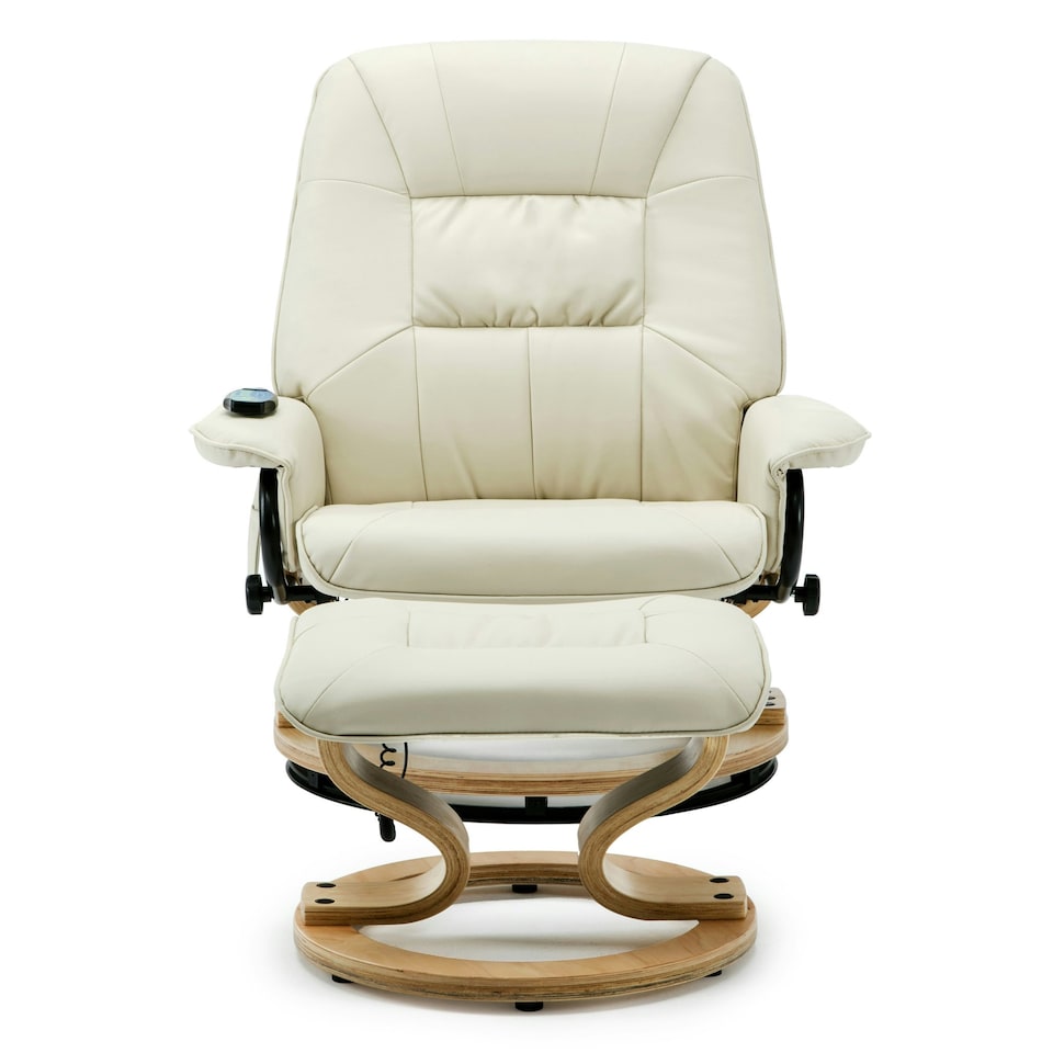 image 1 of Tuscany Bonded Leather Swivel Recliner Massage Chair w Footstool (Cream)