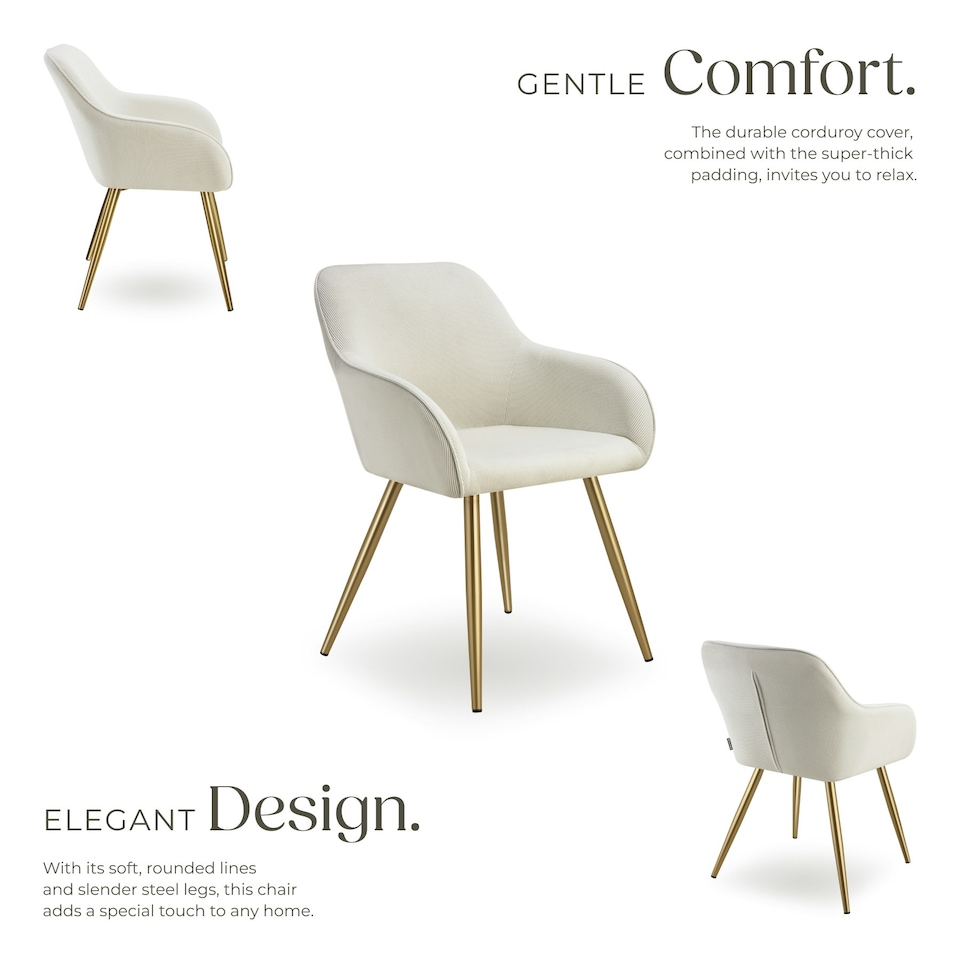 image 1 of Dining Chair Marilyn - corduroy look, upholstered, armchair, continuous backrest - Set of 6 Cream | Cream/Gold