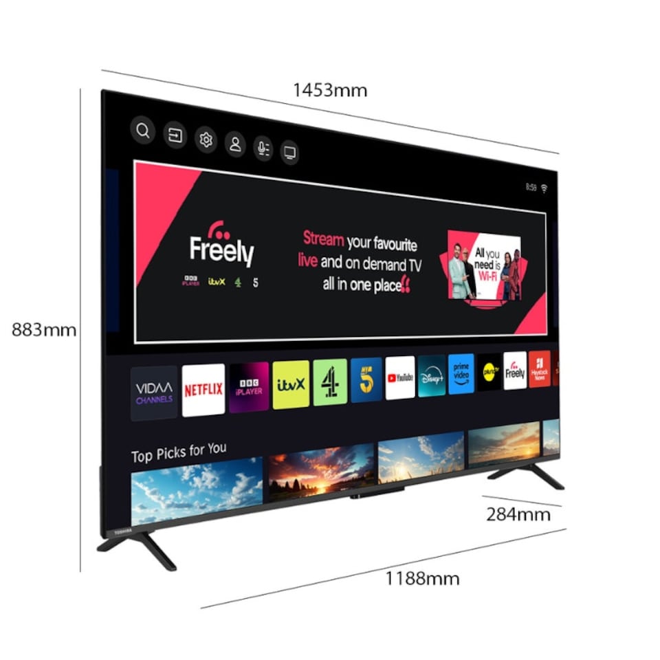 image 1 of Toshiba 65" Inch 4K Ultra HD LED HDR VIDAA Smart TV With Freely - 65UV2F53DBU