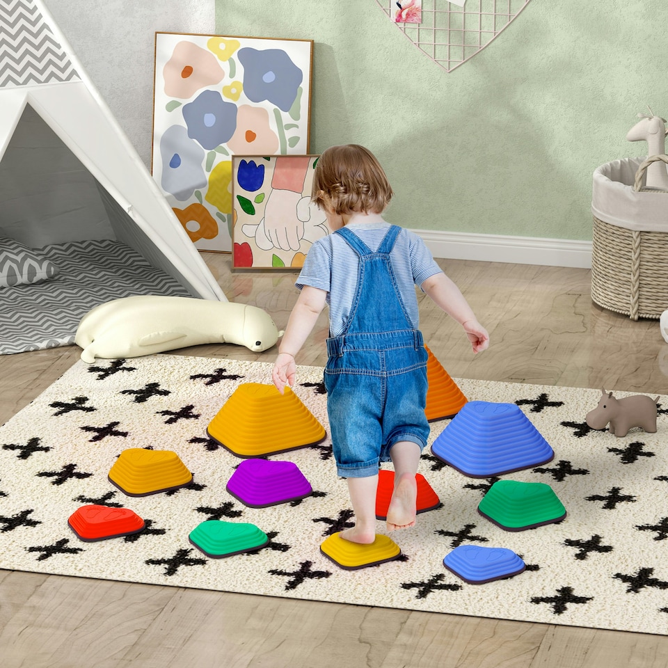 image 1 of AIYAPLAY 11-Piece Kids Stepping Stones, Non-Slip Stackable River Stones