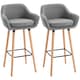 image 1 of HOMCOM Set of 2 Bar Stools Modern Upholstered Seat Bar Chairs with Metal Frame, Solid Wood Legs Living Room Dining Room Fabric Furniture - Grey