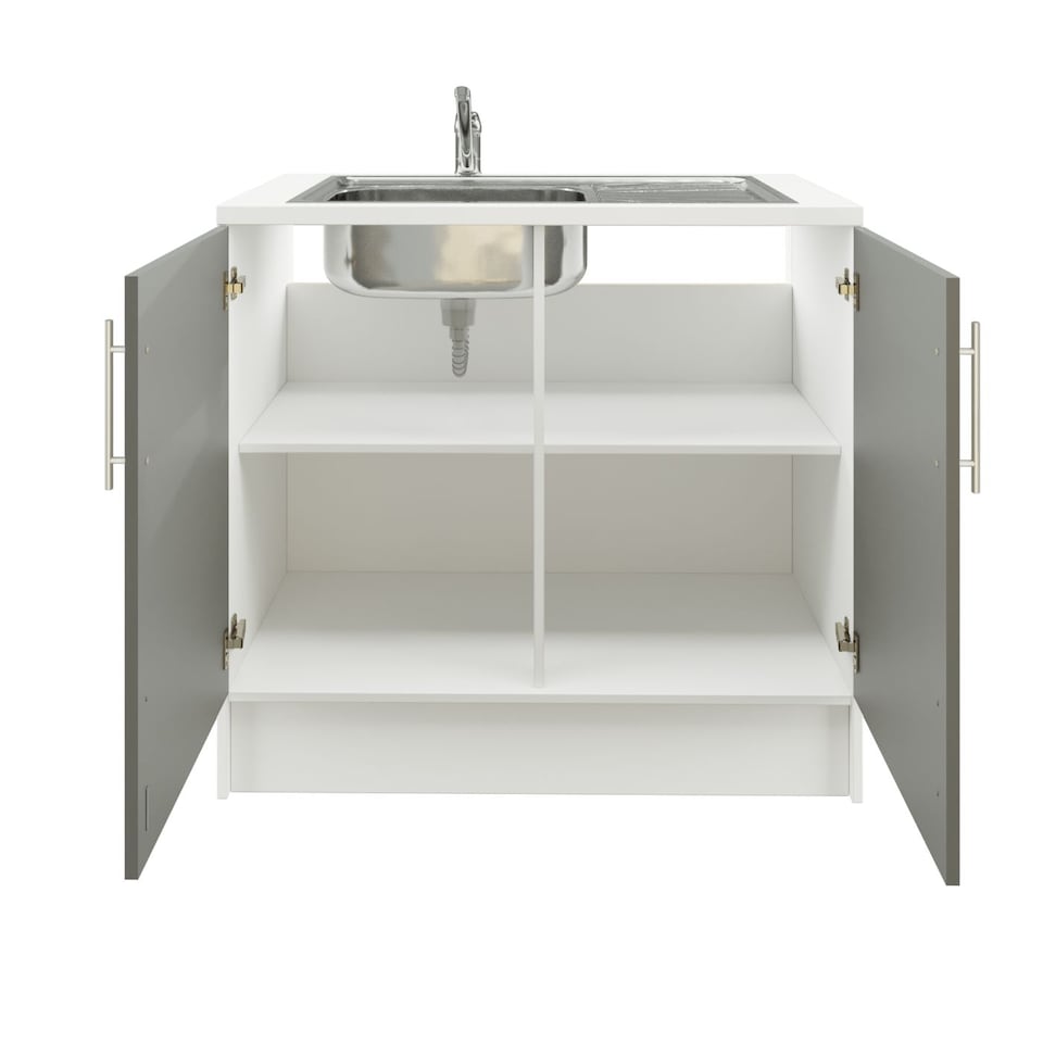 image 1 of JD Greta 1000mm Utility Room Sink Unit With Tap, Kitchen Base Cabinet - Grey Matt | Grey