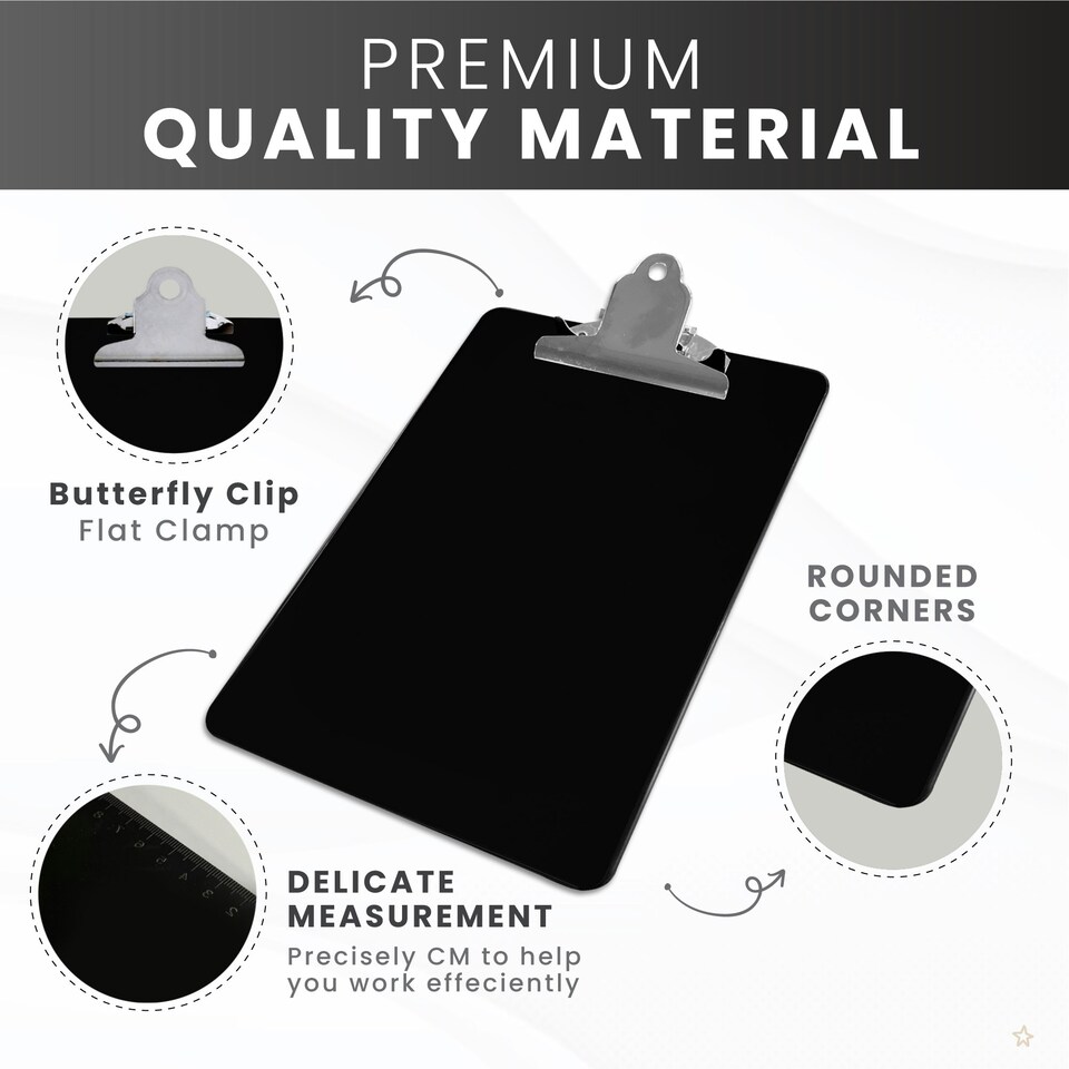 image 1 of Black A5 Clipboard with Butterfly Clip with Ruled Side