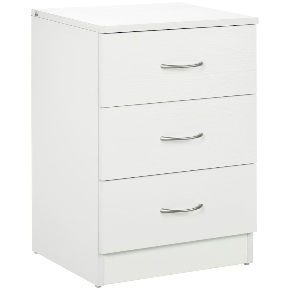 image 1 of HOMCOM Modern 3 Drawers Side Cabinet Wooden Bedside Table White