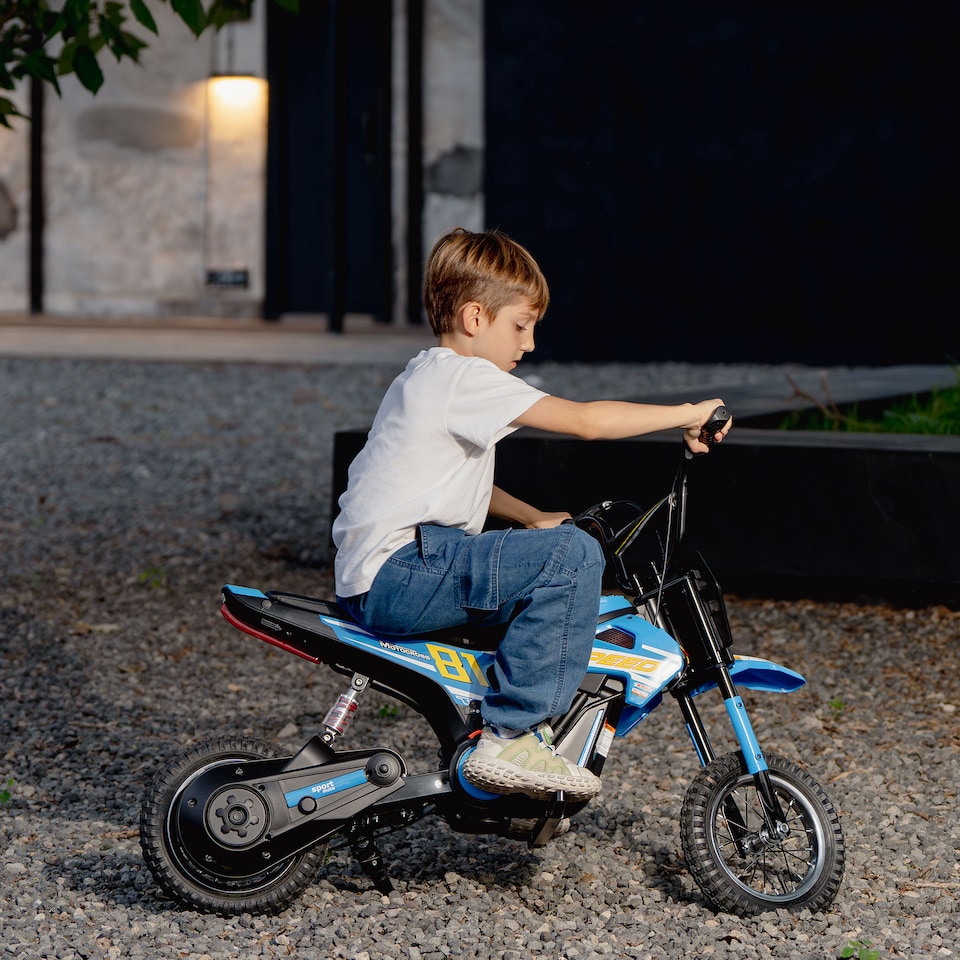 image 1 of AIYAPLAY Kids Electric Motorbike, 24V Battery Powered Dirt Bike with 250W Motor, 6-16km/h, 7AH Batteries, 12" Inflatable Tires and Rear Suspension, Ride On Motorcycle for 8-12 Years Old | Blue