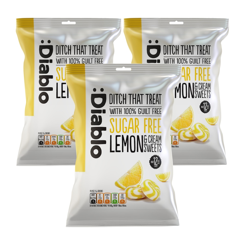 image 1 of Diablo Sugar Free Lemon and Cream Sweets 75g 3 Pack