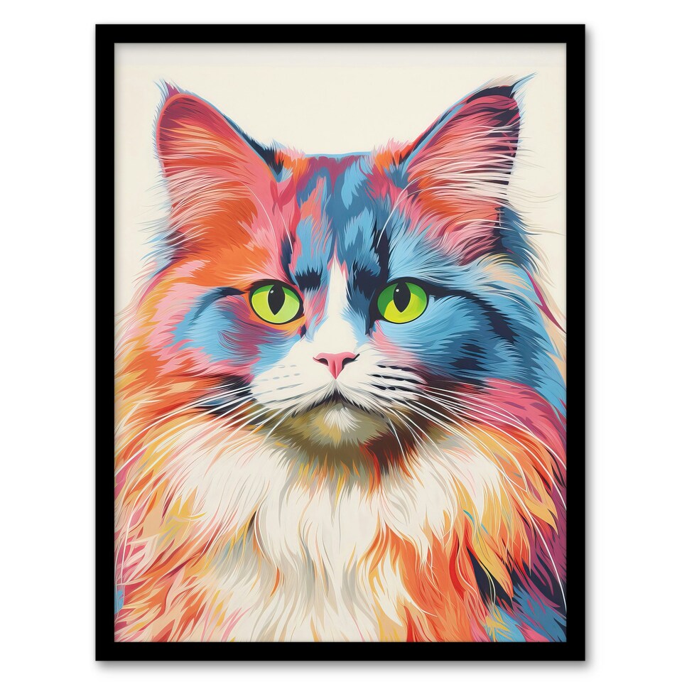 image 1 of Ragdoll Cat Screen Risograph Spot Block Black Framed Wall Art Print A4