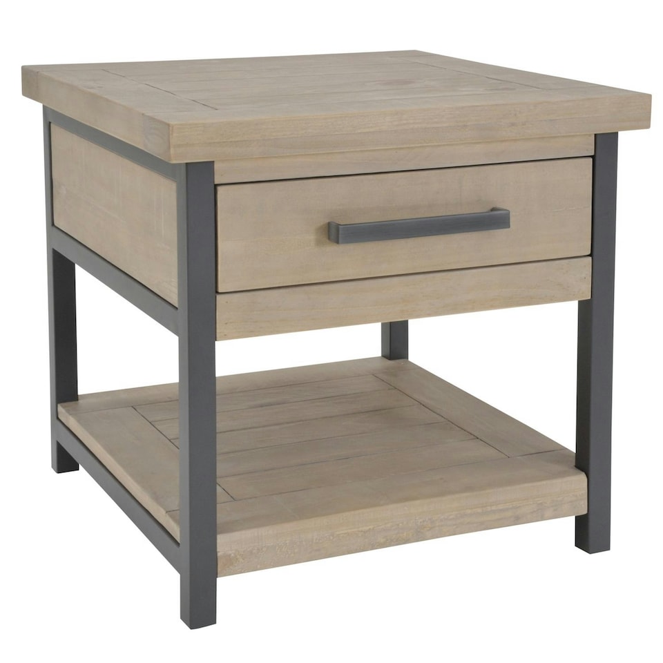 image 1 of Lowry 1 Drawer Side Table Driftwood Lacquered Solid Reclaimed Pine Brown