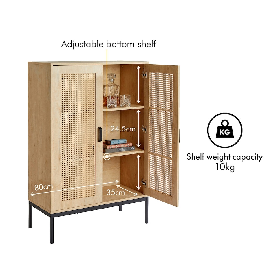 image 1 of VonHaus Tall Rattan Sideboard Cabinet for Living Room