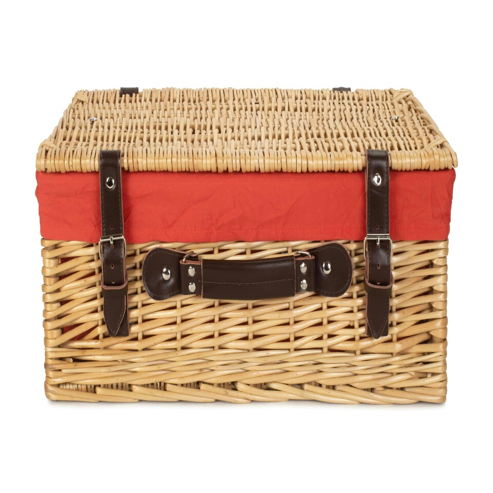 image 1 of 46cm Buff Wicker Picnic Basket with Lining Red | Red | One Size