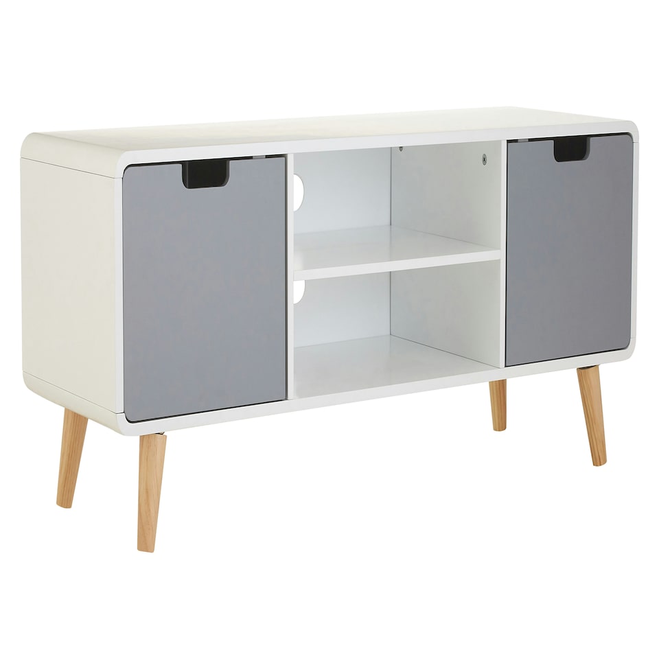 image 1 of Interiors by Premier Sleek and Modern TV Unit, Versatile TV Cabinet, White Finish TV and Storage Unit, Sleek Corner TV Unit