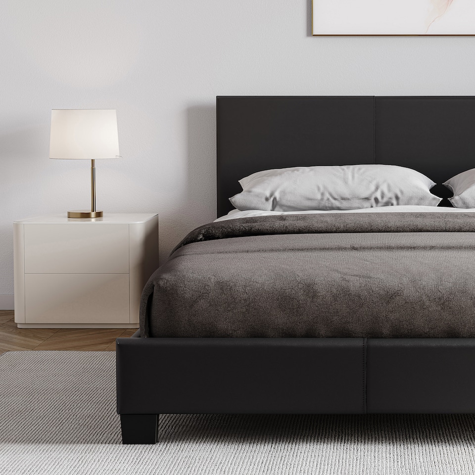 image 1 of Vida Designs Lisbon 4ft6 Double Bed Faux Leather, Black, 135 x 190cm