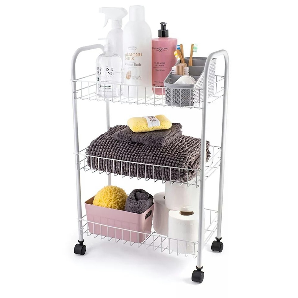 image 1 of 3 Tier Fruit Trolly Basket Rack Kitchen Storage Vegetable Cart Wheels Roller DIY - White