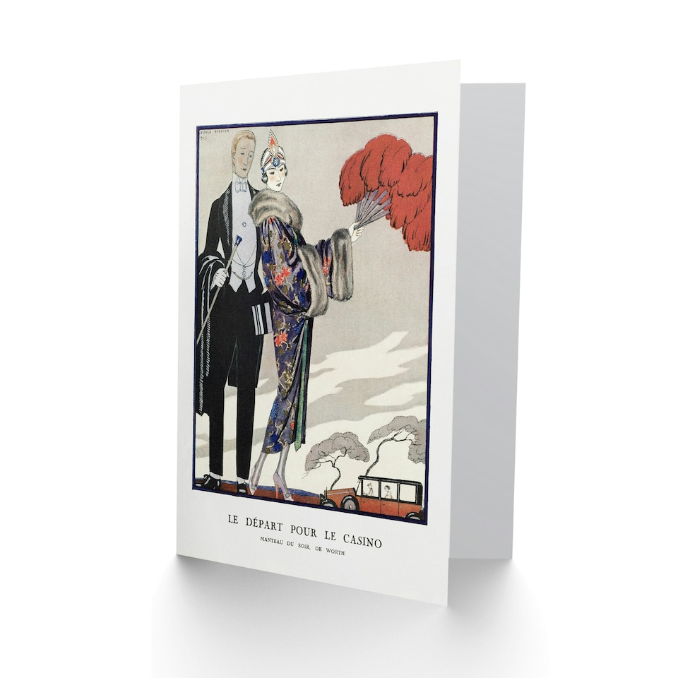 image 1 of George Barbier Art Card Leaving for the Casino Vintage Fashion