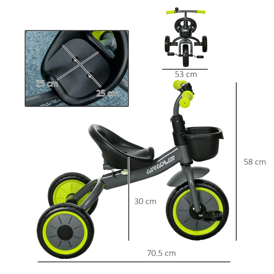 image 1 of AIYAPLAY Trike W/ Adjustable Seat Basket, Kids Tricycle for 2-5 Years Old, Black