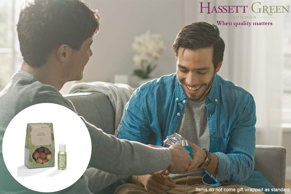 image 1 of Hassett Green London - Black Forest Pine & Eucalyptus - Scented Wooden Balls Pack of 12 plus 30ml Bottle of Home Fragrance Oil for Refreshing - Alternative to Pot Pourri, Diffusers and Drawer Liners