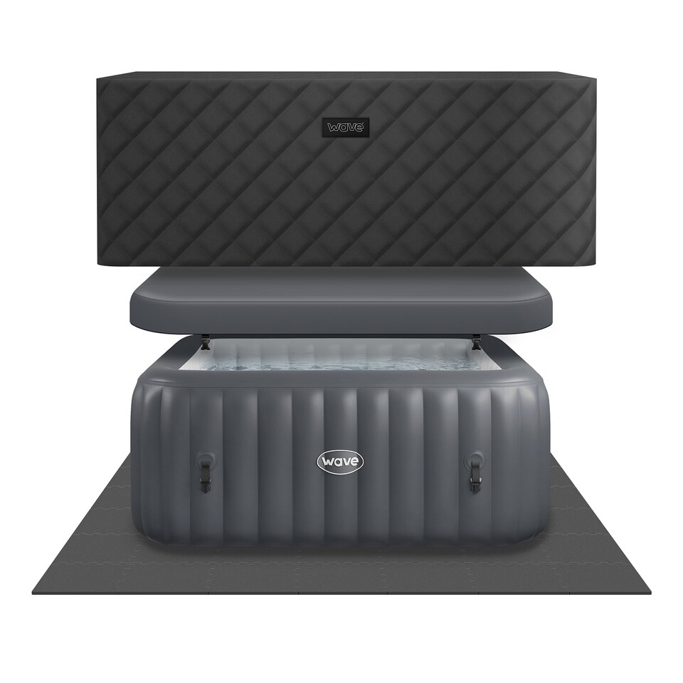image 1 of Wave Pacific 6 Person Inflatable Hot Tub, EnergySave Bundle, Dark Grey