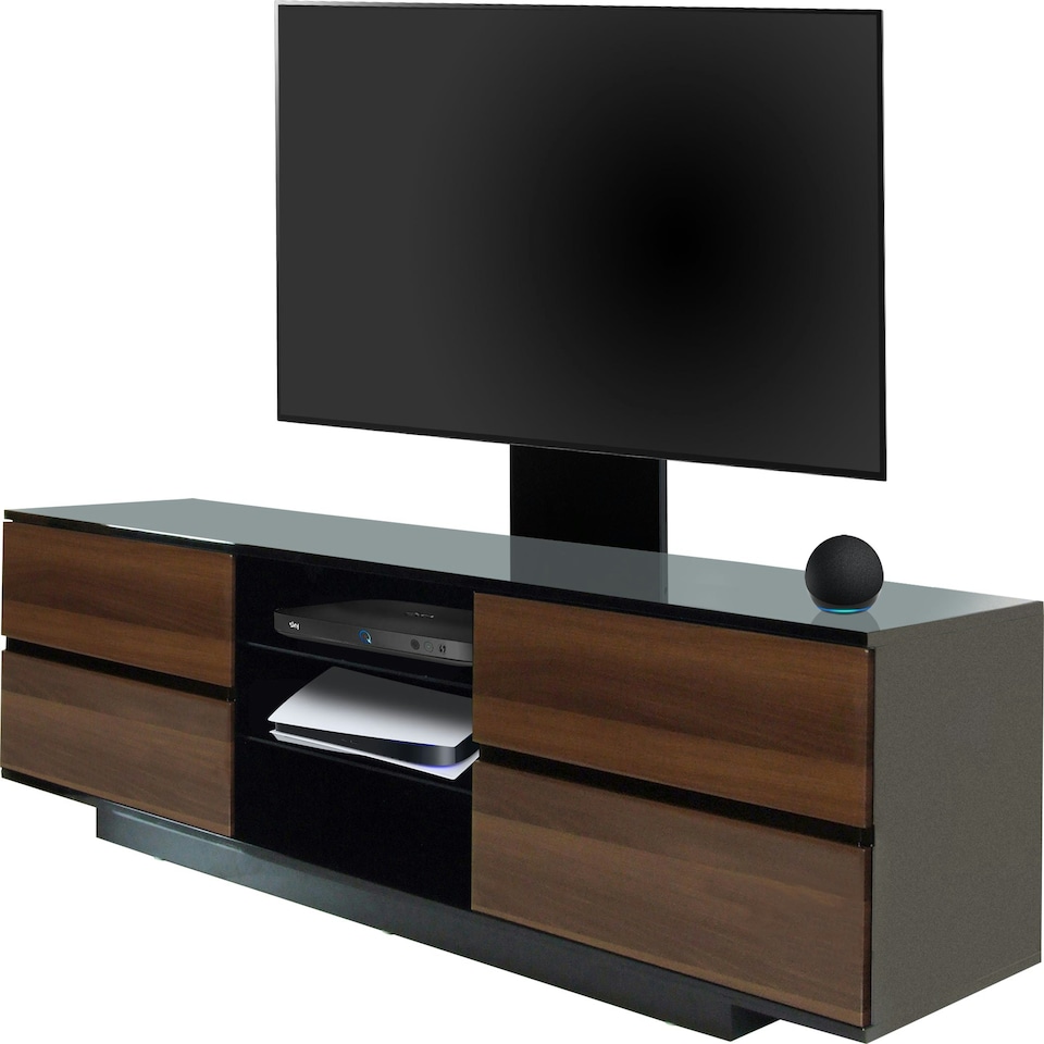 image 1 of Centurion Supports AVITUS Gloss Black with 4-Walnut Drawers for up to 65" LED/LCD/Plasma TV Stand with Mounting Arm Black