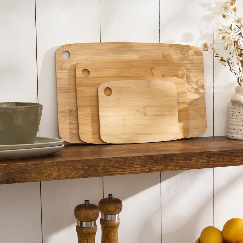 image 1 of OHS Set of 3 Bamboo Chopping Boards Non Slip Cutting Board | Brown | Natural Bamboo