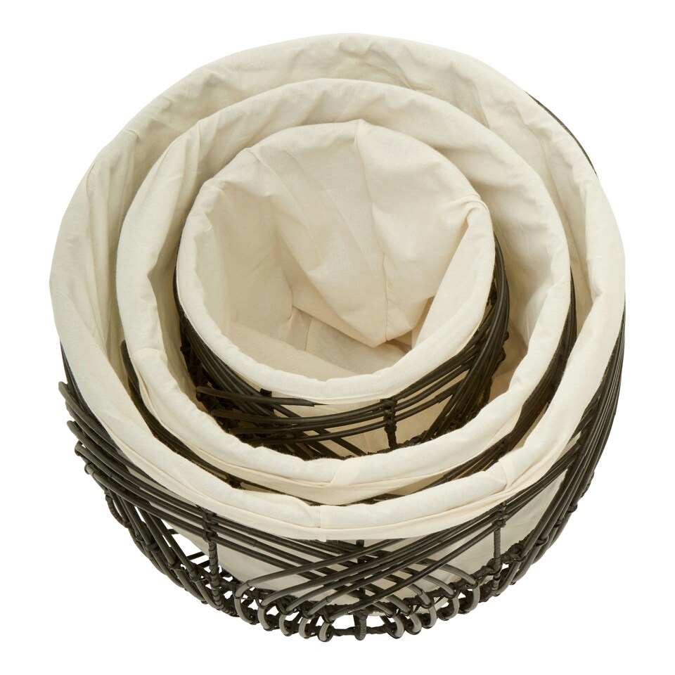 image 1 of Interiors By Premier Sturdy Set Of 3 Rattan Baskets, Wicker Storage Baskets, Laundry, or Washing Bins, Ideal Decorative Hampers Black