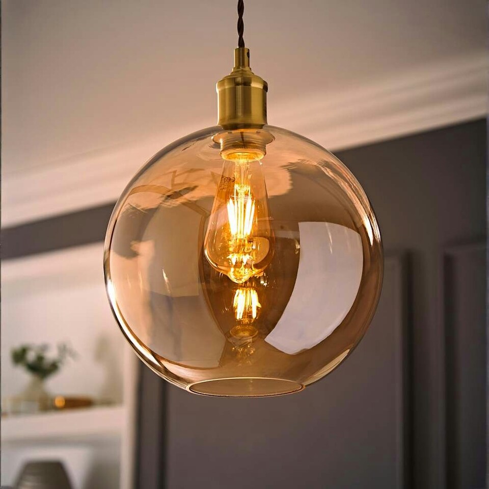 image 1 of ValueLights Bellamy Easy Fit Amber Glass Globe Lampshade Ceiling Light Shade