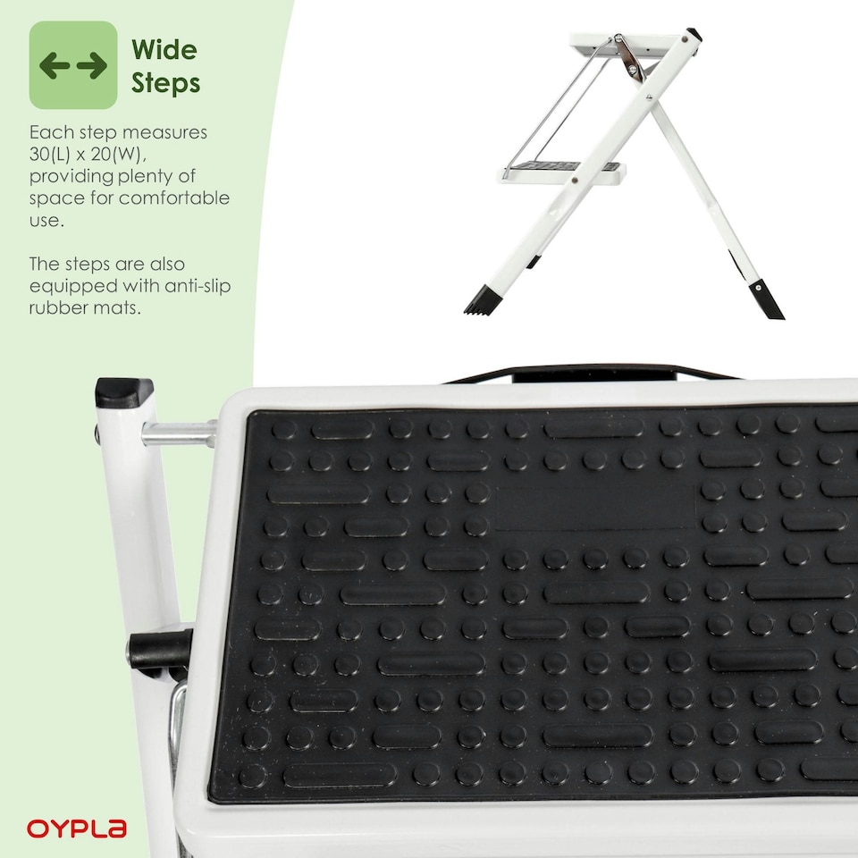 image 1 of Oypla Foldable 2 Step Ladder Stepladder Non Slip Tread Safety Steel Portable Step Stool White