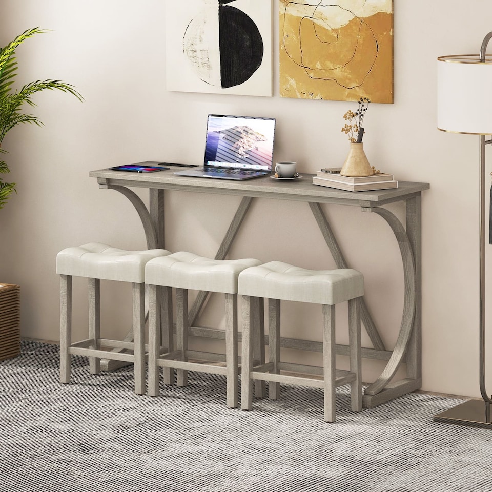 image 1 of COSTWAY 4-Piece Height Bistro Table and Saddle Seat Stools