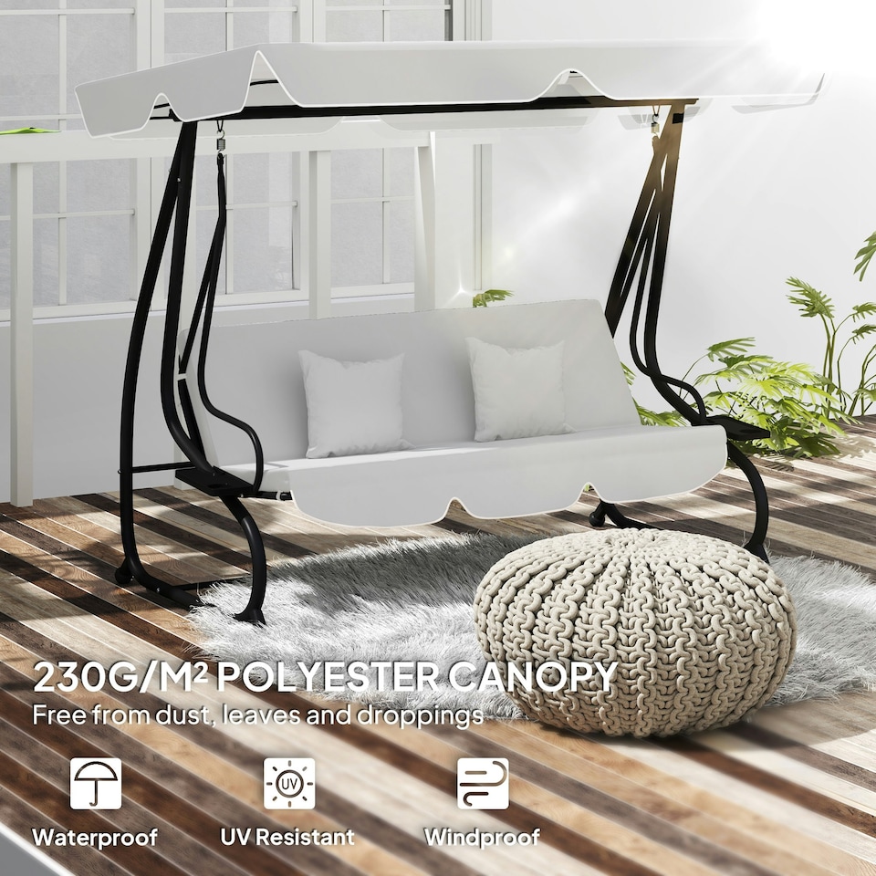 image 1 of Outsunny Waterproof Garden Swing Canopy Replacement 3 Seater, Light Grey Black