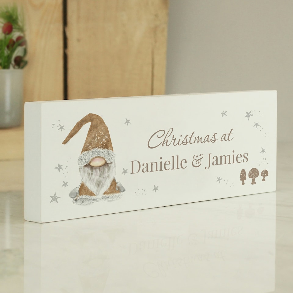 image 1 of Personalised Christmas Gonk Wooden Mantel Decoration